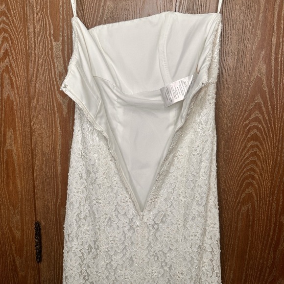 Galina Strapless Ivory Lace Beaded Relaxed Wedding Dress Sz 4 Formal Bridal Gown - Picture 13 of 16